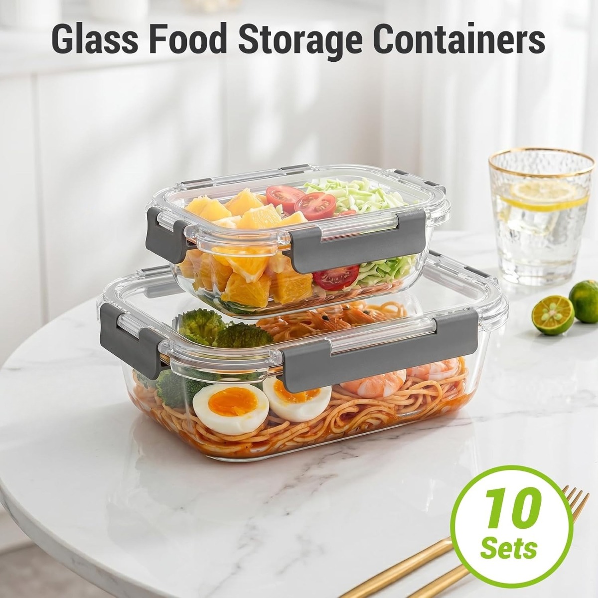 10 Sets Glass Food Storage Con - Meal Prep Oven Safe Containers 评论和价格