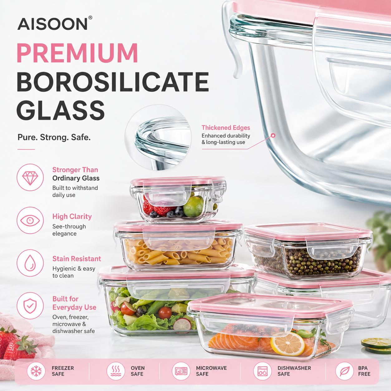 8/12Pcs Stackable Borosilicate - Meal Prep Oven Safe Containers 评论和价格